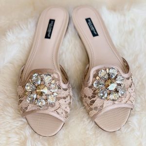 Dolce & Gabbana Bianca slides Sandals in lace with crystals size 37.5 IT / 7 US